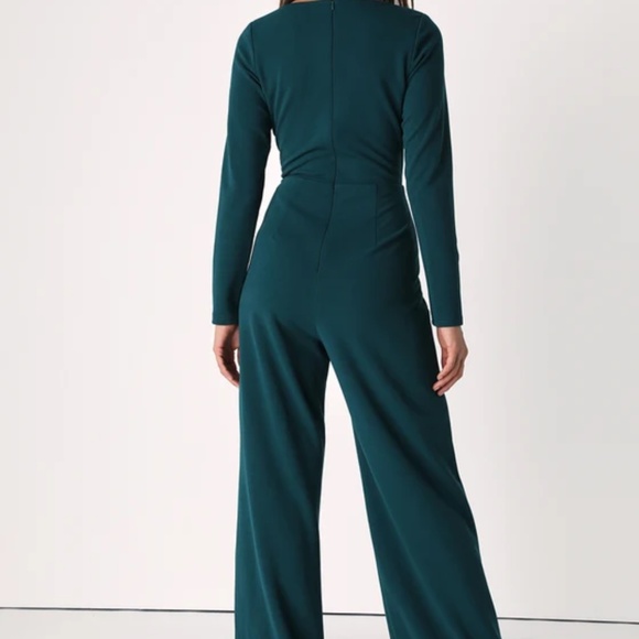 Lulus Utterly Chic Emerald Green Long Sleeve Wide-Leg Jumpsuit - Picture 10 of 11
